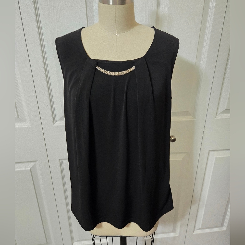 Black Sleeveless Top With Metal Embelishment On Chest, Size Medium, NWT